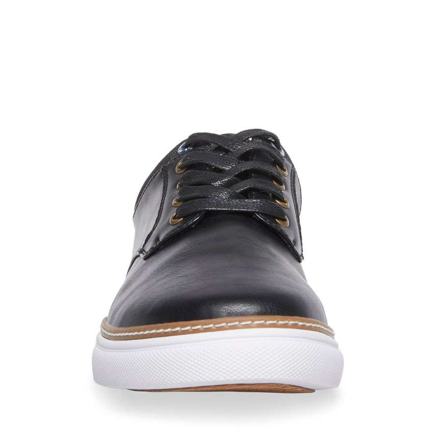 Black Steve Madden Gully Leather Men's Sneakers | PH 2987XVM